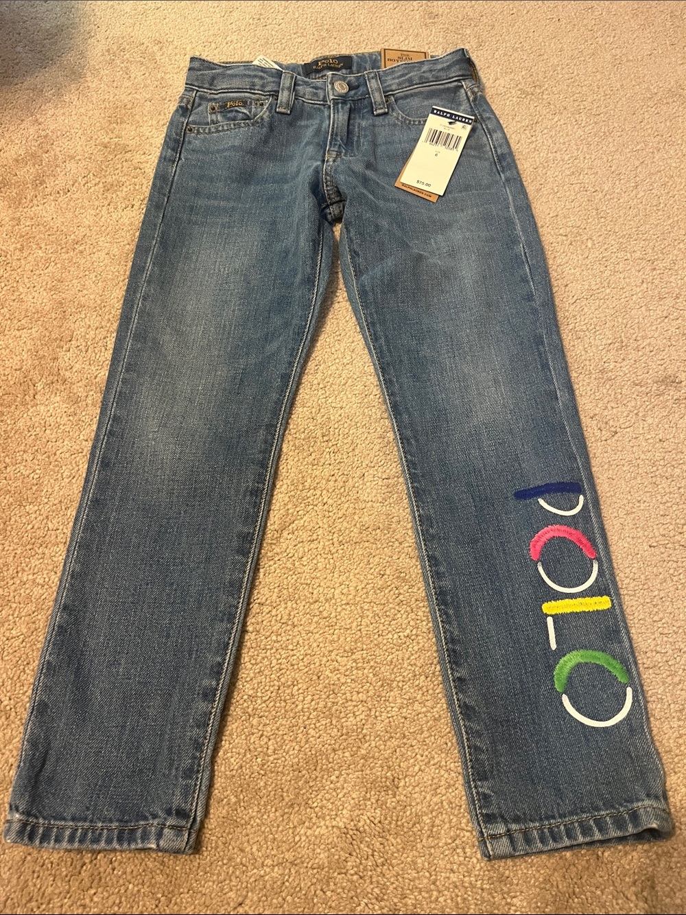 Polo Ralph Lauren girls Straight-Leg Slim Boyfriend Jeans w Embroidered Logo sz6